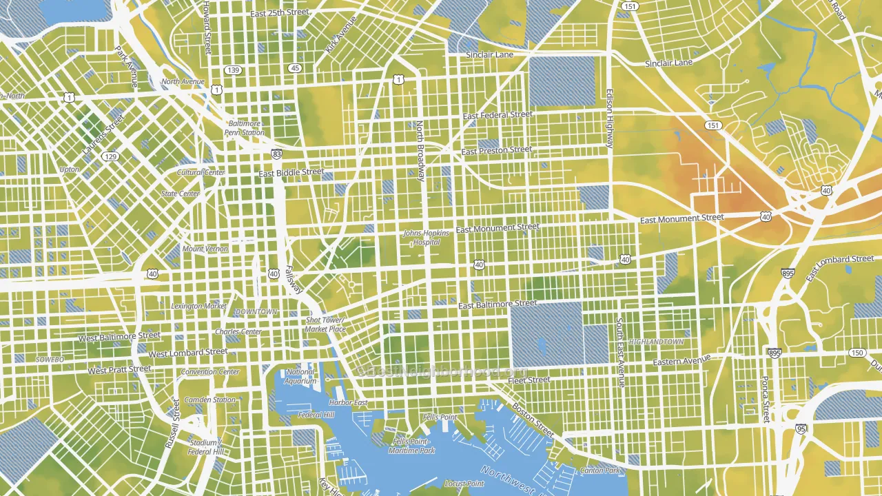 Bike Grade map of 21287, MD