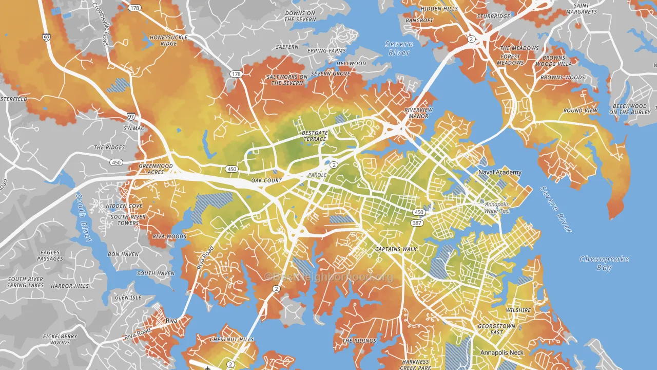 Bike Grade map of 21401, MD