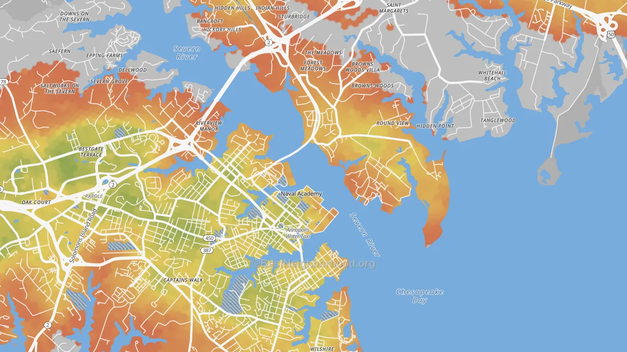 Bike Grade map of 21402, MD