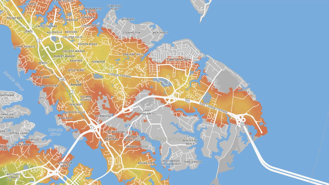 Bike Grade map of 21409, MD