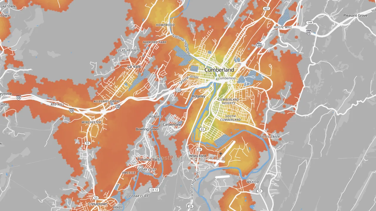 Bike Grade map of 21502, MD