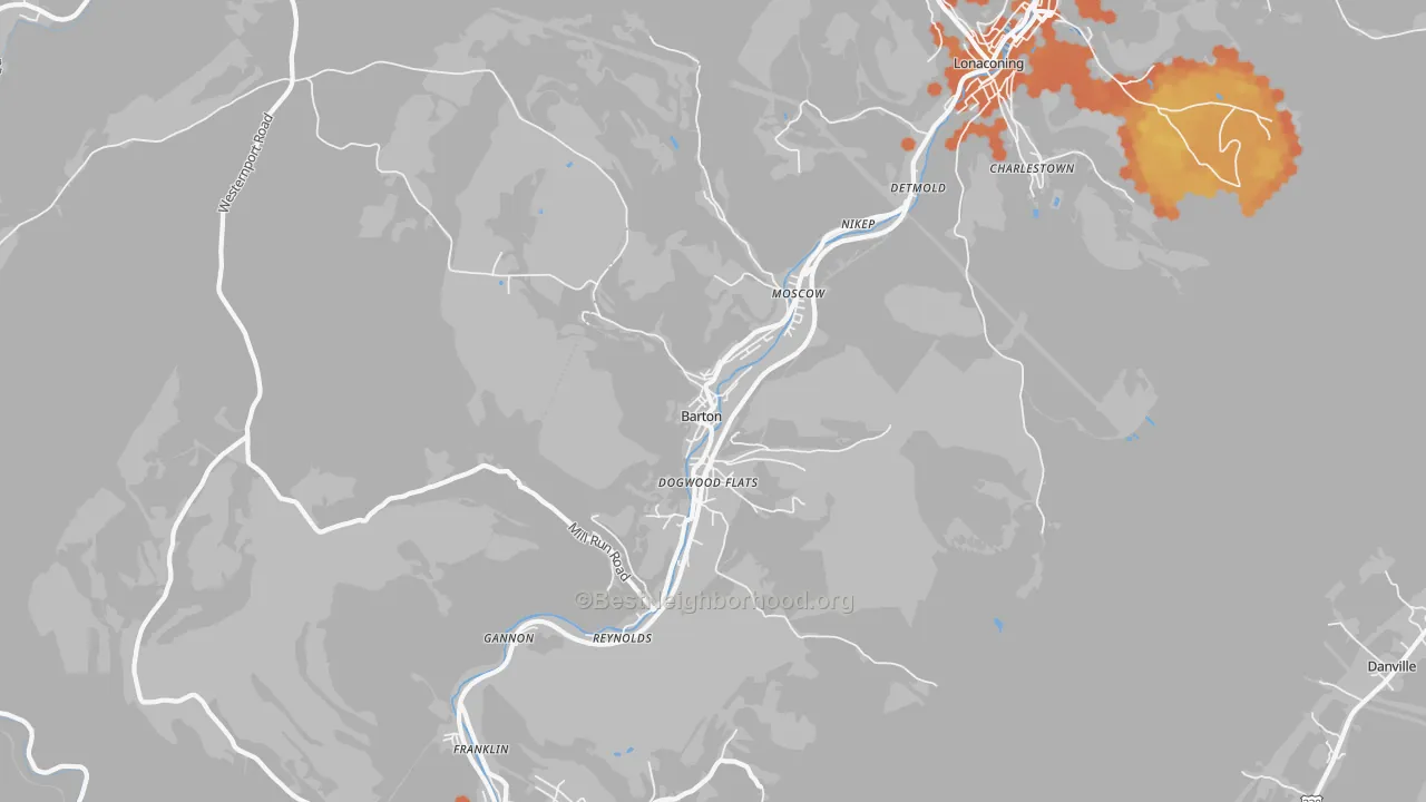 Bike Grade map of 21521, MD