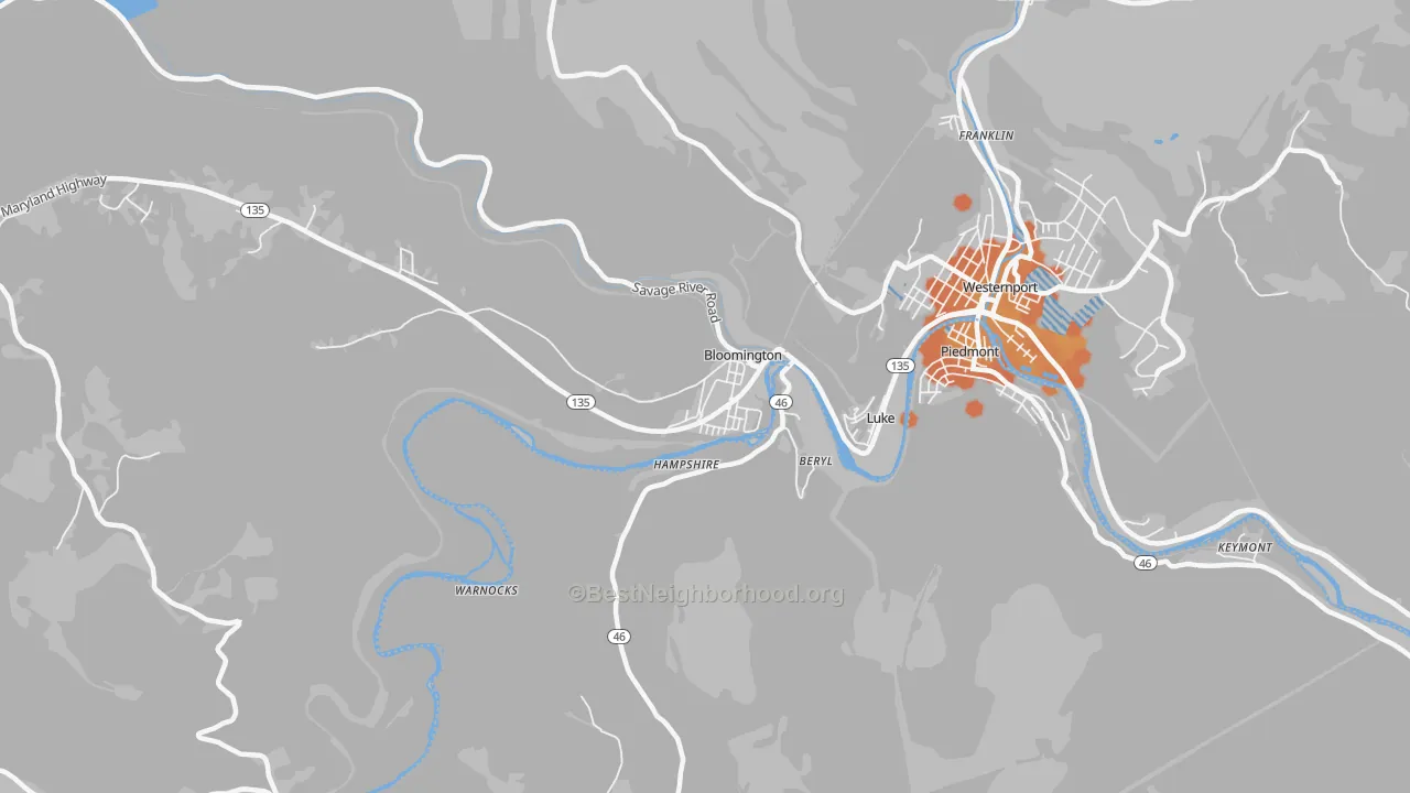 Bike Grade map of 21523, MD