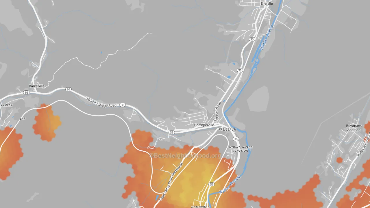 Bike Grade map of 21524, MD