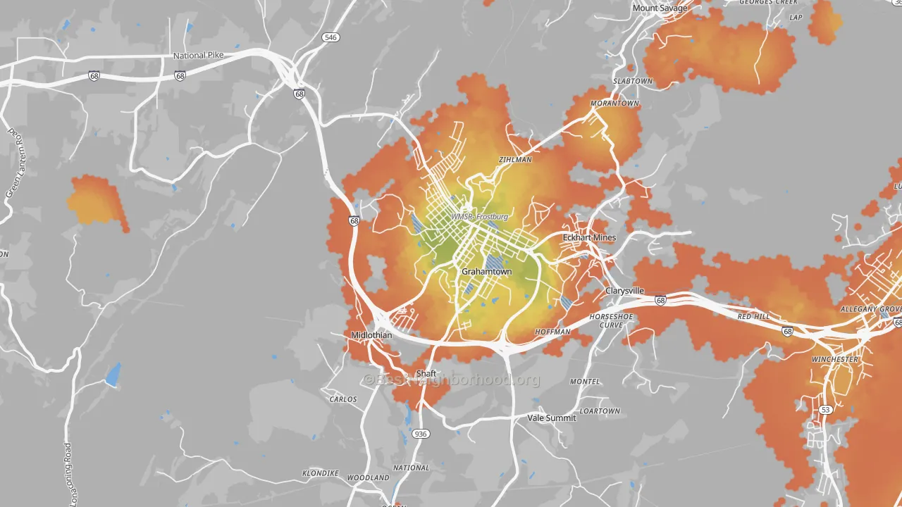 Bike Grade map of 21532, MD