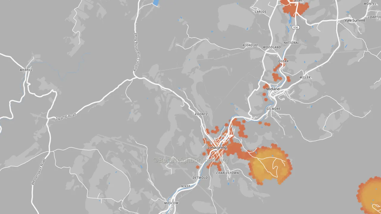 Bike Grade map of 21539, MD