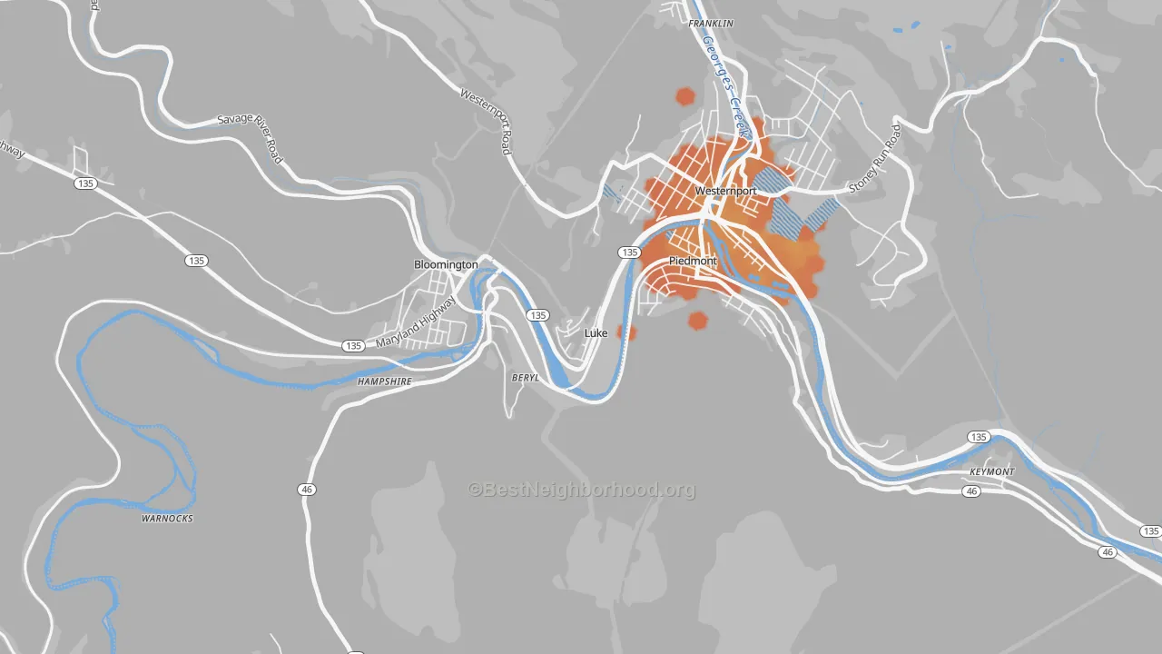 Bike Grade map of 21540, MD