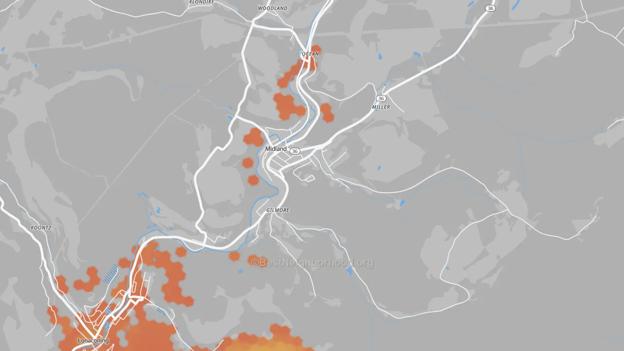 Bike Grade map of 21542, MD