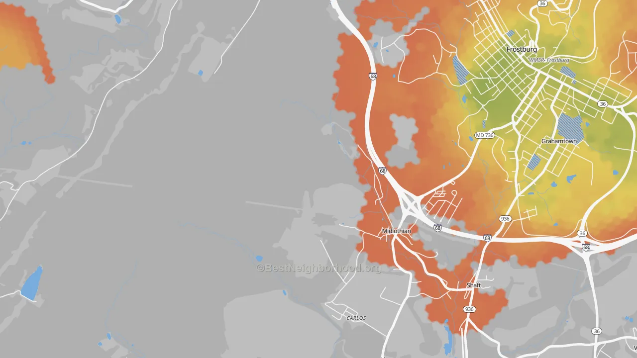 Bike Grade map of 21543, MD