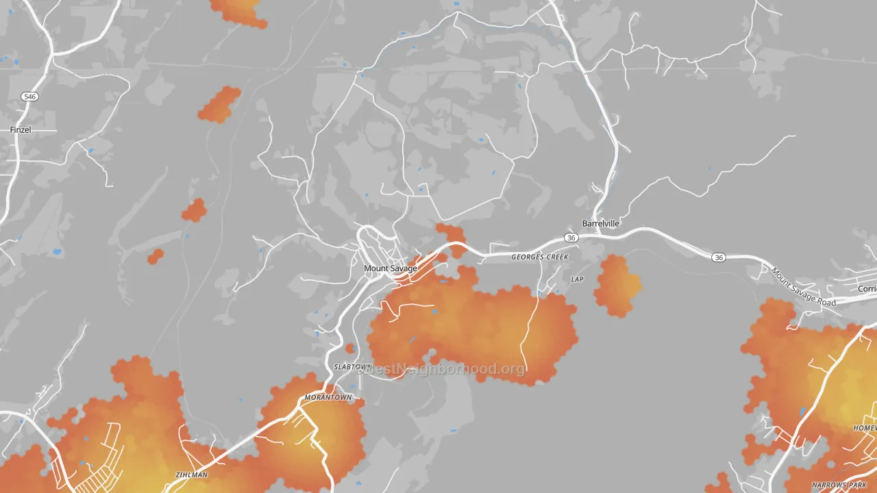 Bike Grade map of 21545, MD