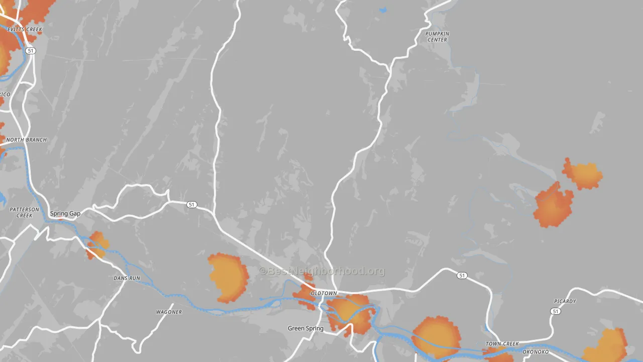 Bike Grade map of 21555, MD