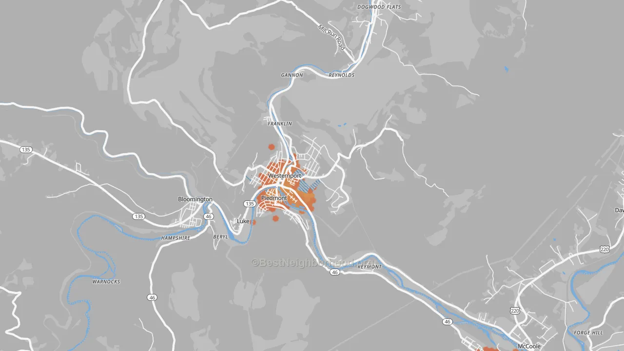 Bike Grade map of 21562, MD