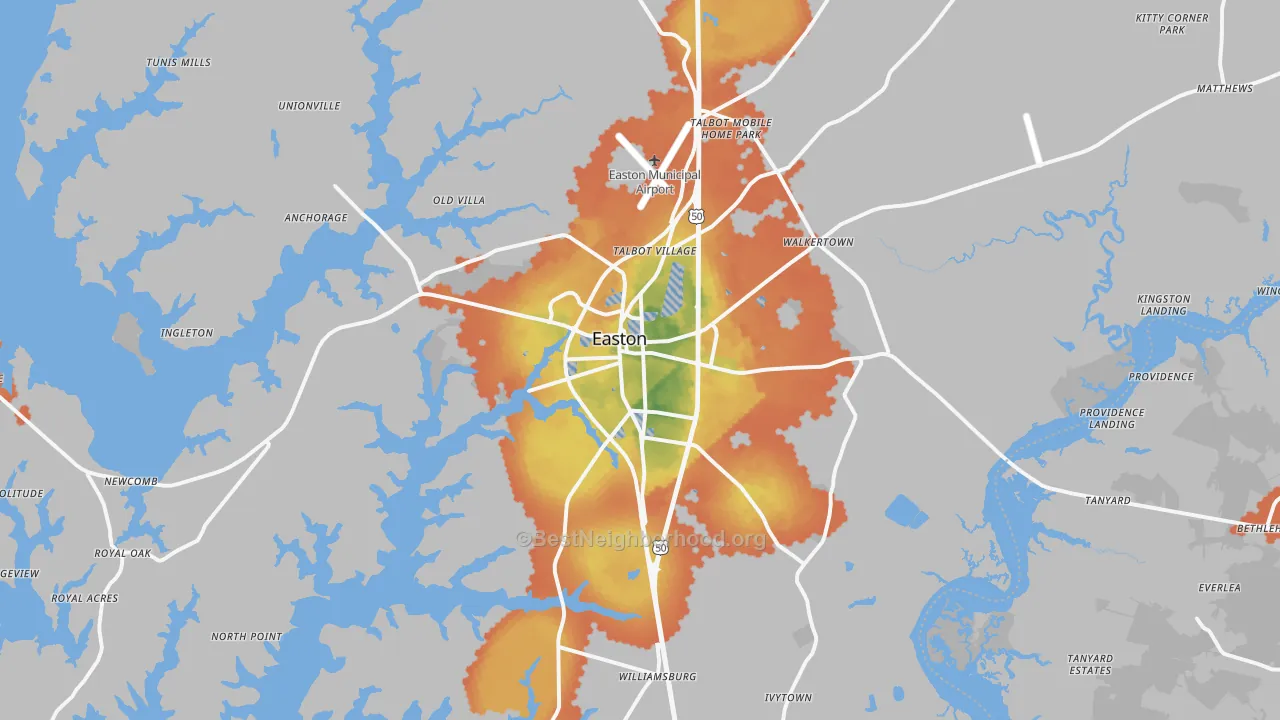Bike Grade map of 21601, MD