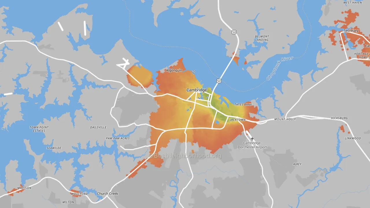Bike Grade map of 21613, MD