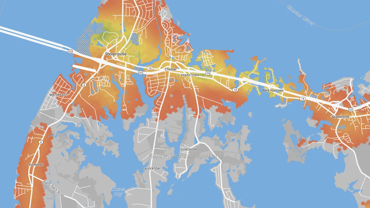 Bike Grade map of 21619, MD