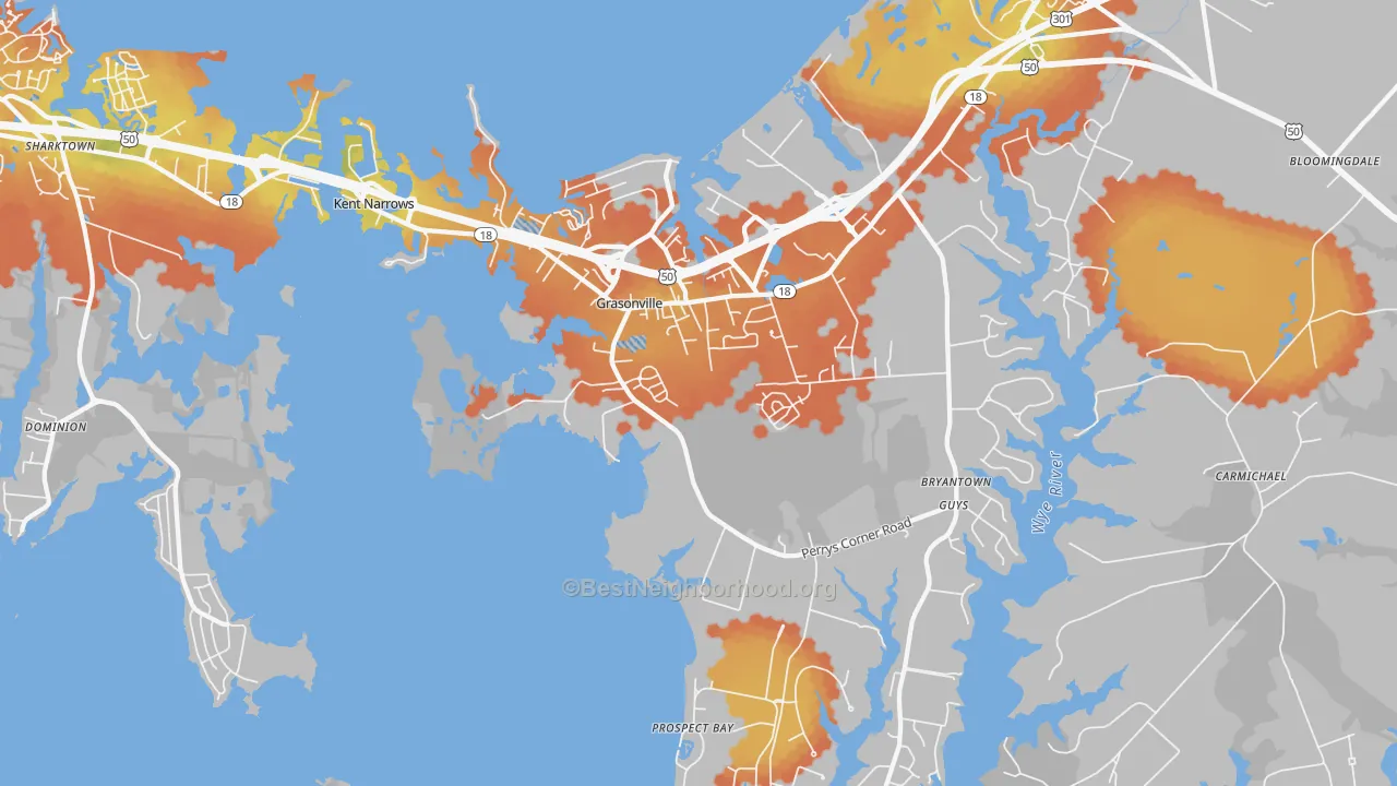 Bike Grade map of 21638, MD