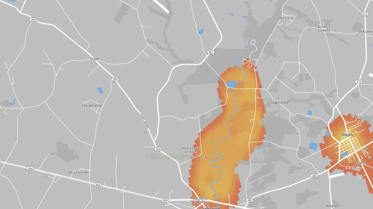 Bike Grade map of 21657, MD
