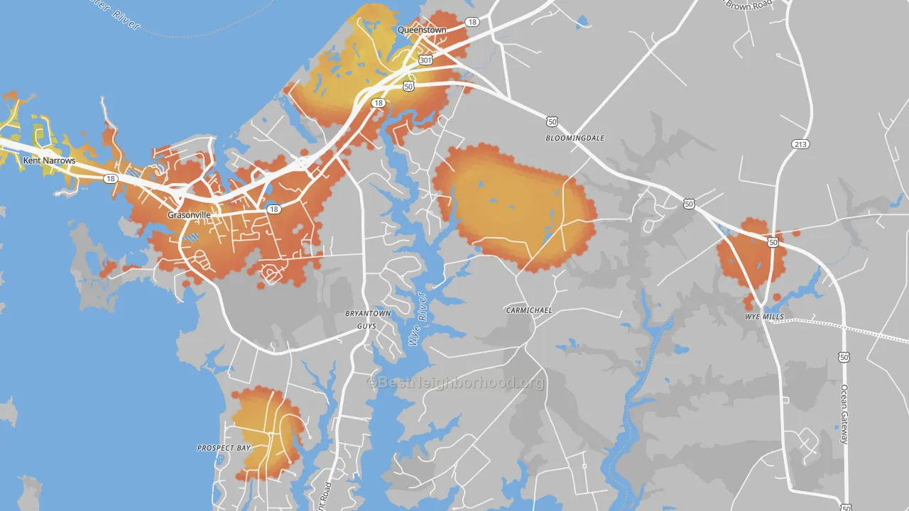Bike Grade map of 21658, MD