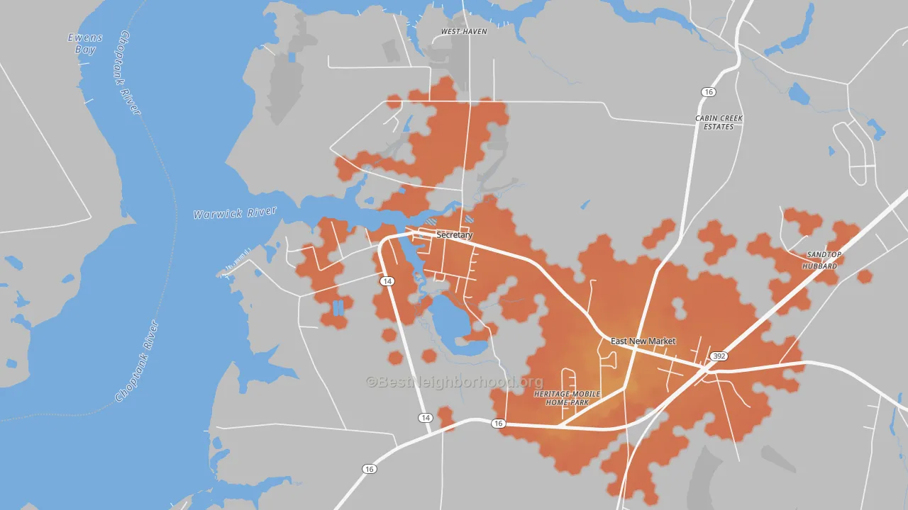 Bike Grade map of 21664, MD
