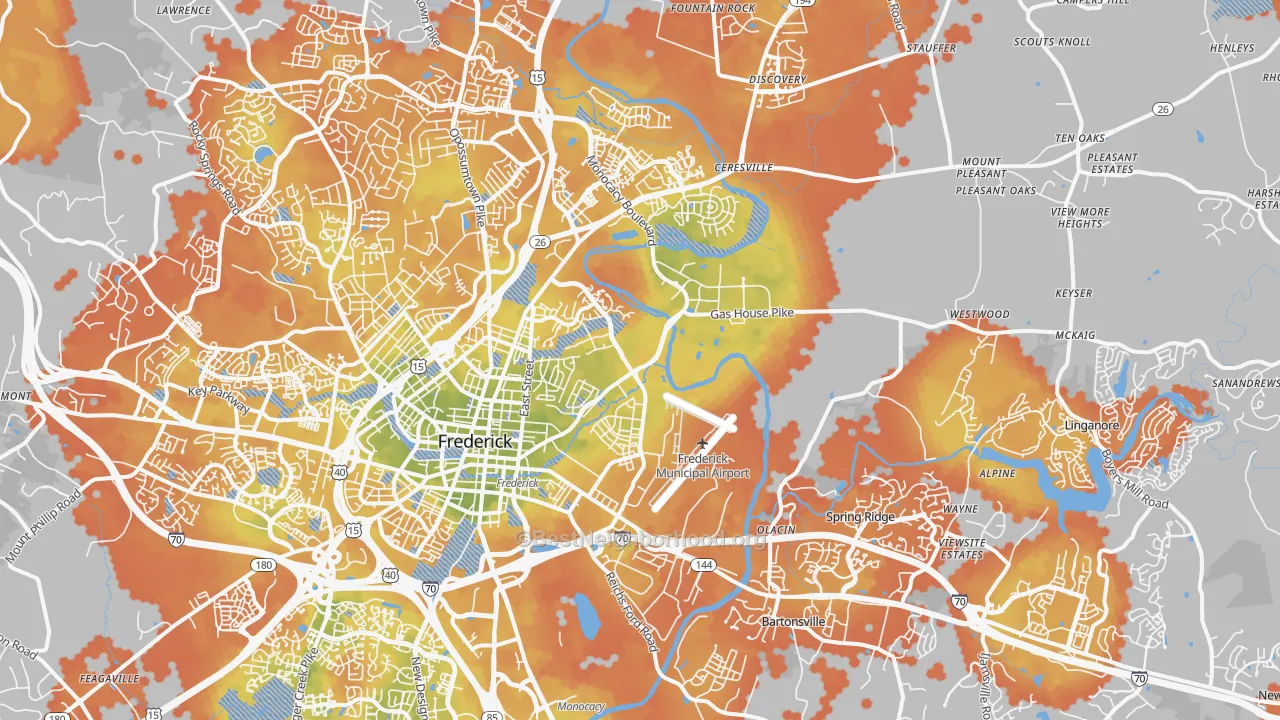 Bike Grade map of 21701, MD