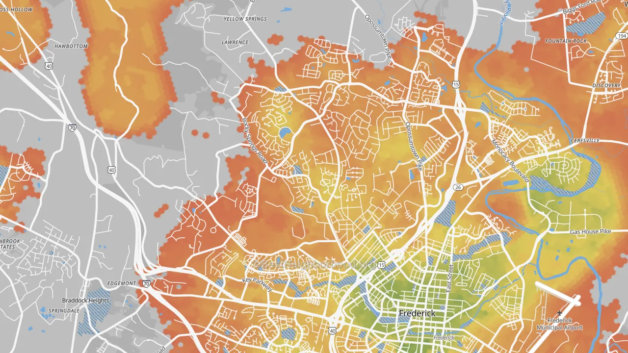 Bike Grade map of 21702, MD