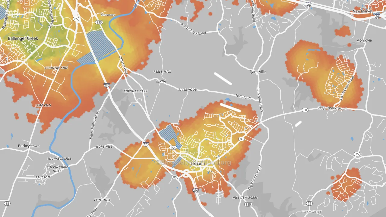 Bike Grade map of 21704, MD