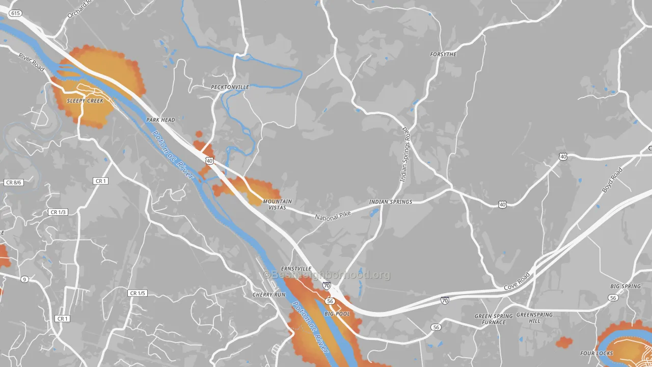 Bike Grade map of 21711, MD