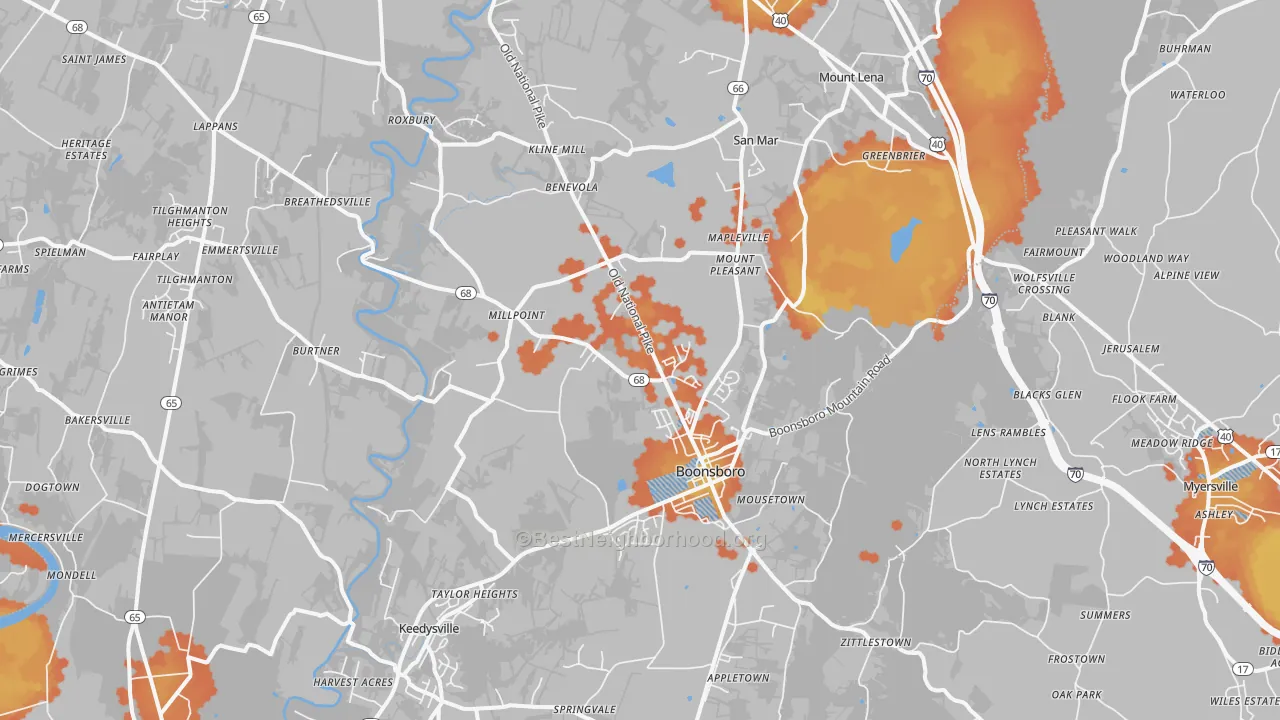 Bike Grade map of 21713, MD