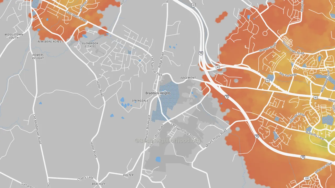 Bike Grade map of 21714, MD