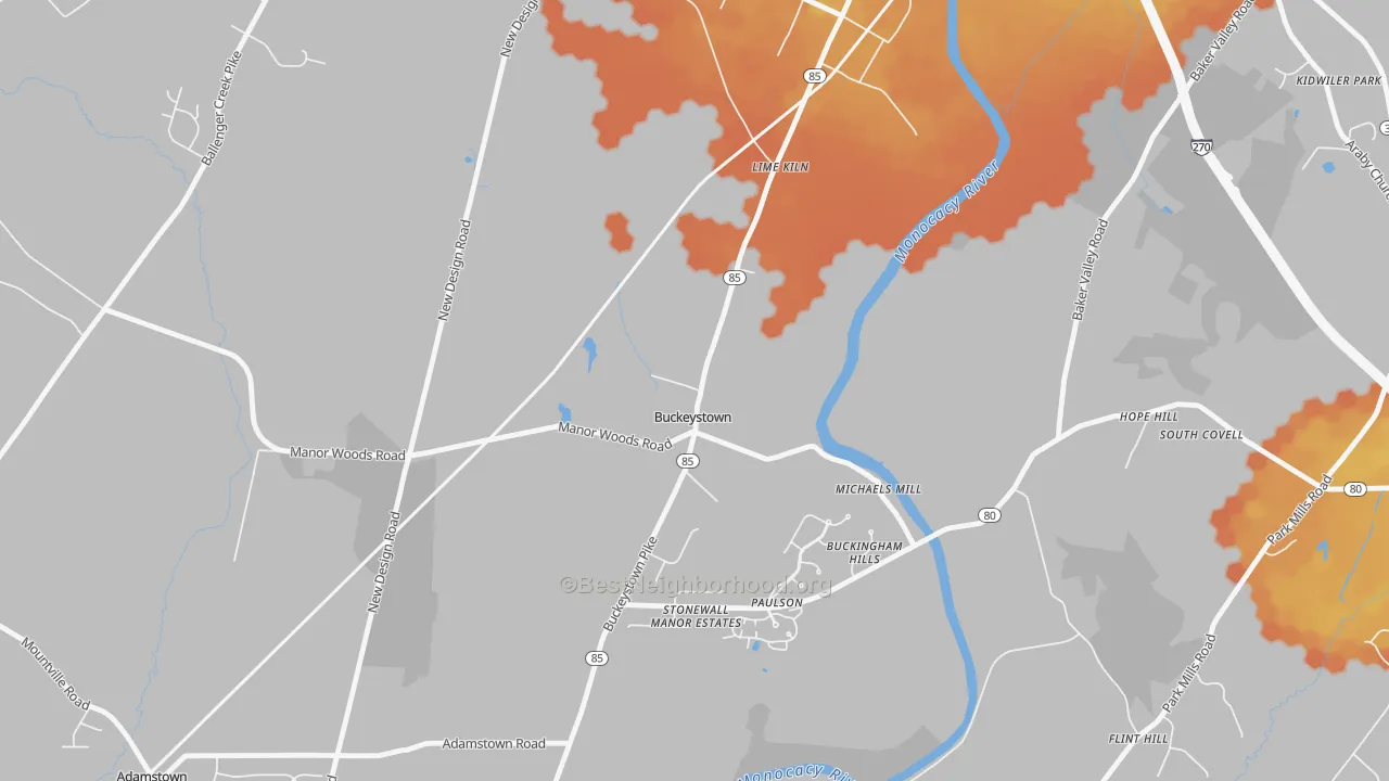 Bike Grade map of 21717, MD