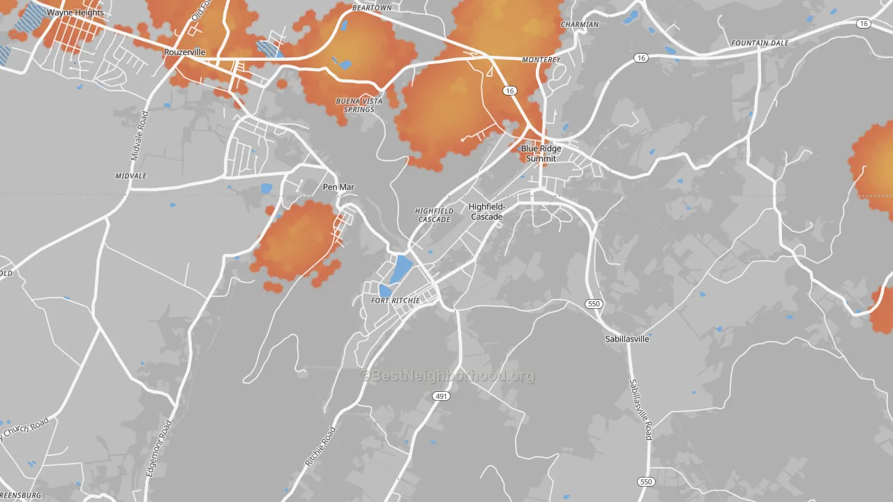 Bike Grade map of 21719, MD