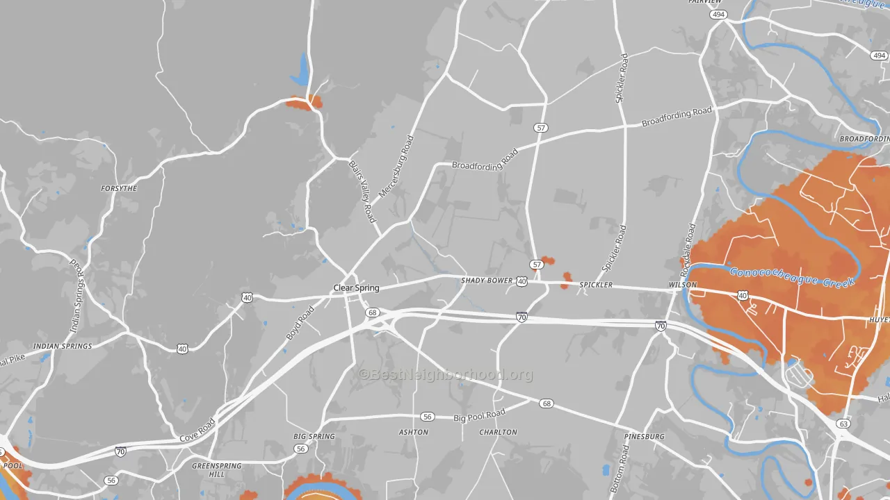 Bike Grade map of 21722, MD