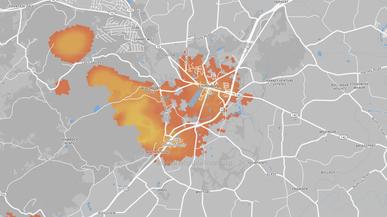 Bike Grade map of 21727, MD