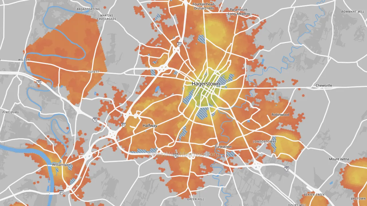 Bike Grade map of 21740, MD