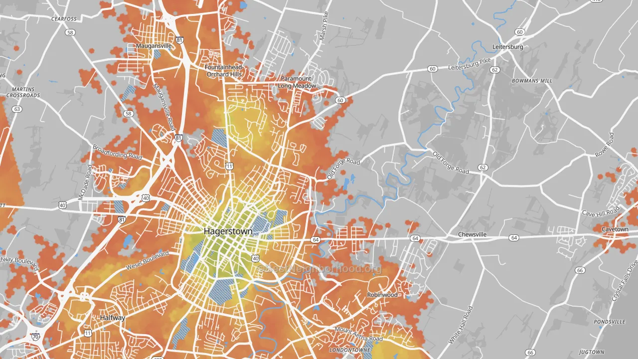 Bike Grade map of 21742, MD