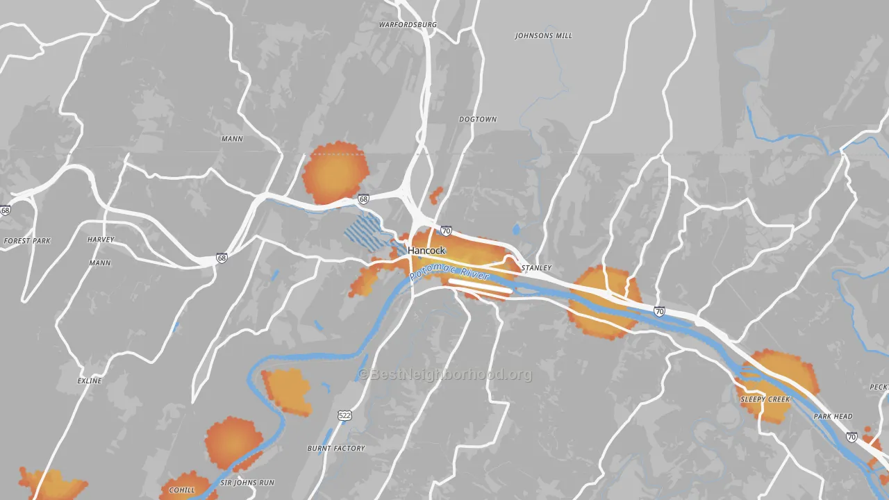 Bike Grade map of 21750, MD