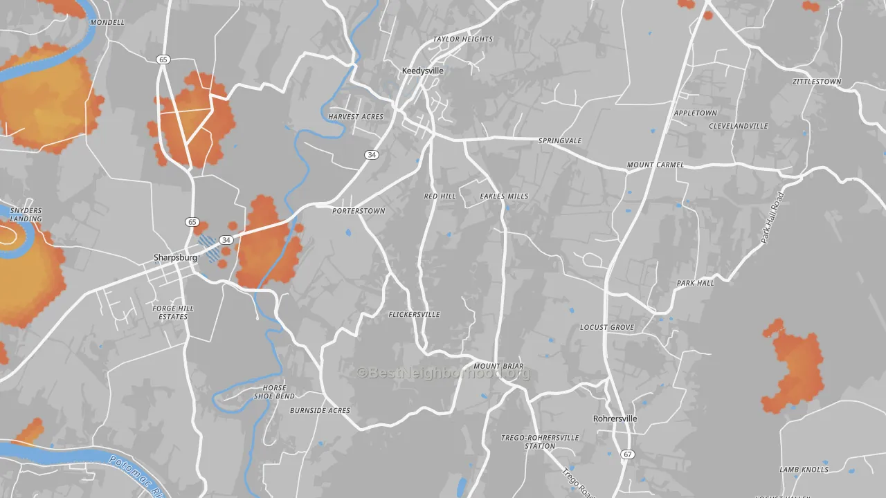 Bike Grade map of 21756, MD