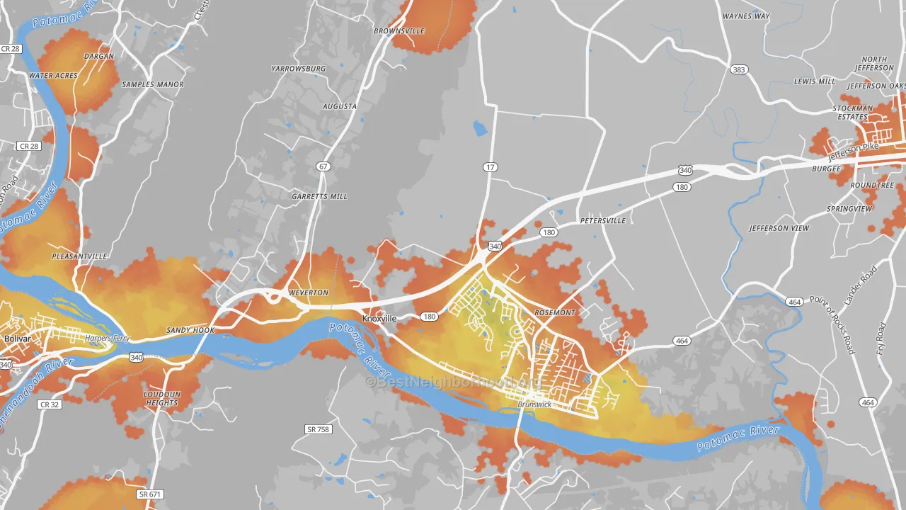 Bike Grade map of 21758, MD