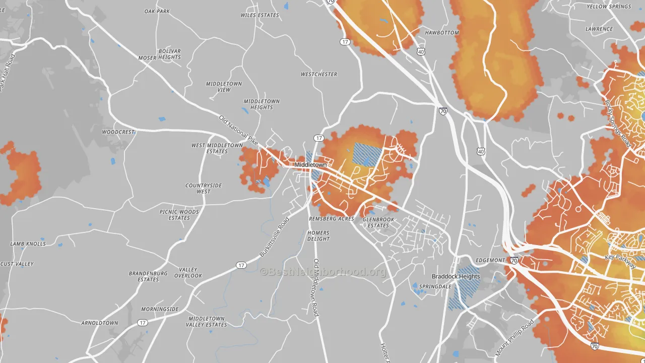 Bike Grade map of 21769, MD