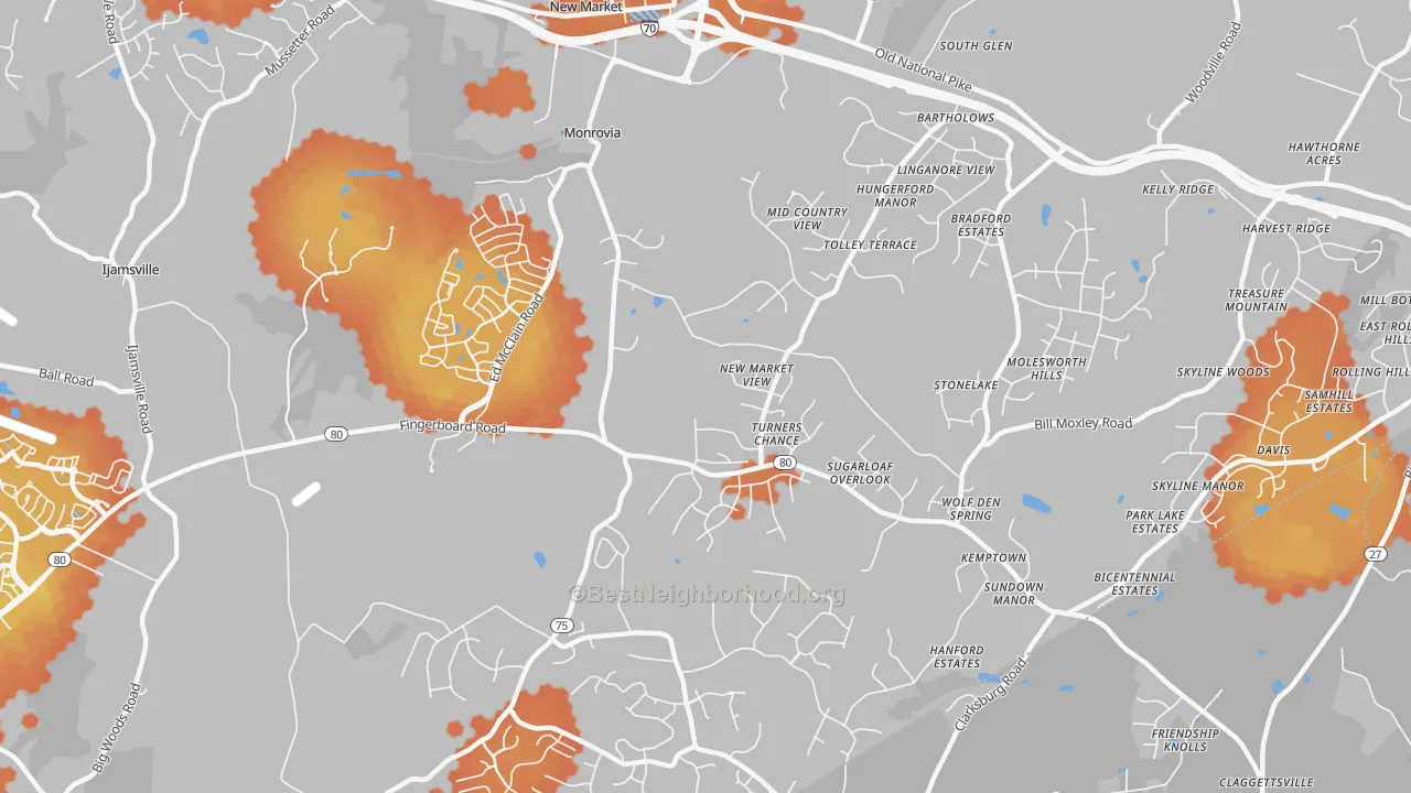 Bike Grade map of 21770, MD