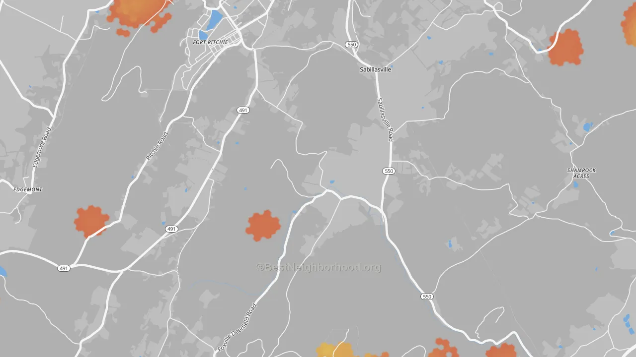 Bike Grade map of 21780, MD