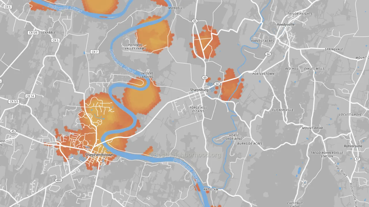 Bike Grade map of 21782, MD