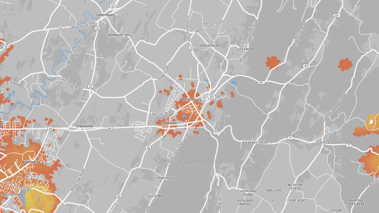 Bike Grade map of 21783, MD