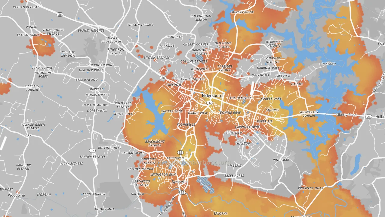 Bike Grade map of 21784, MD