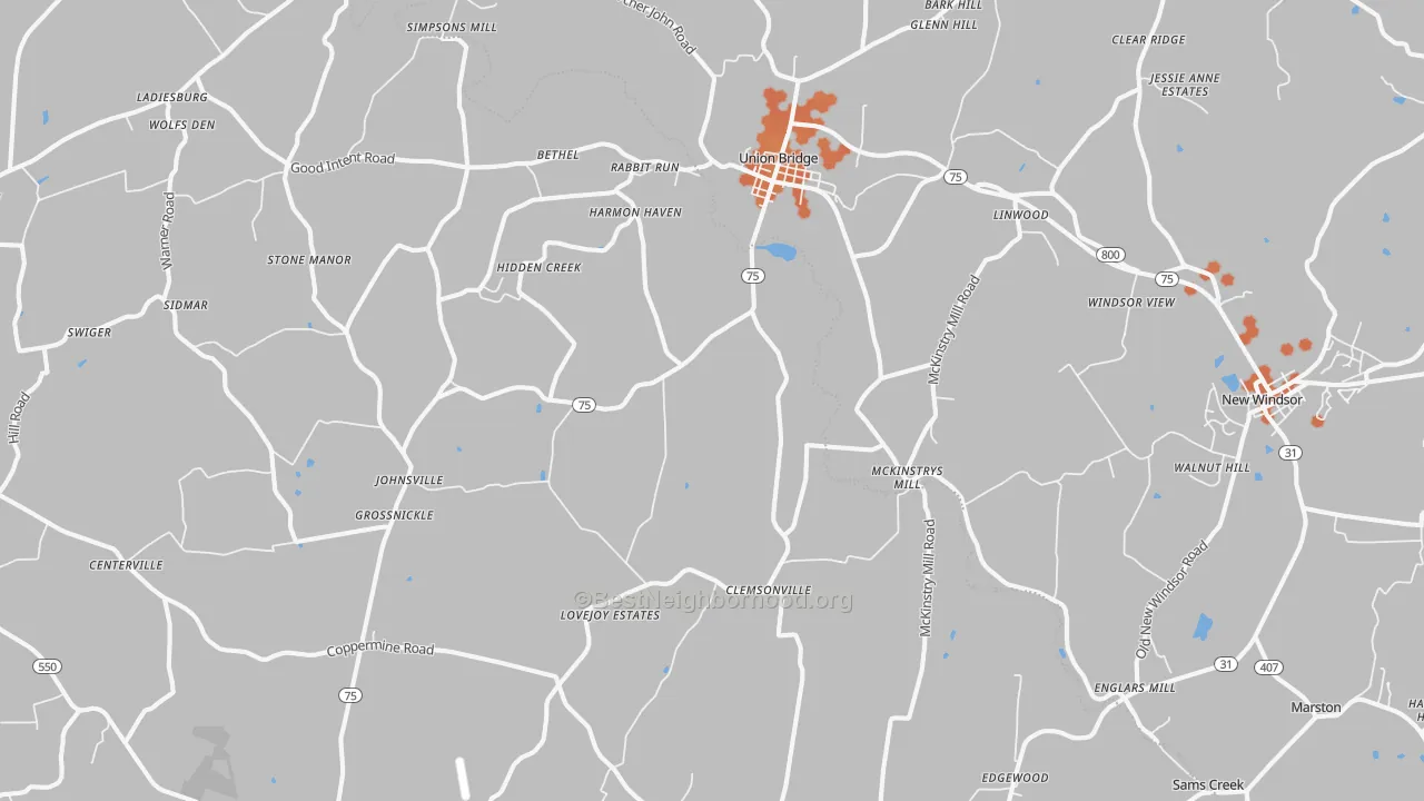Bike Grade map of 21791, MD