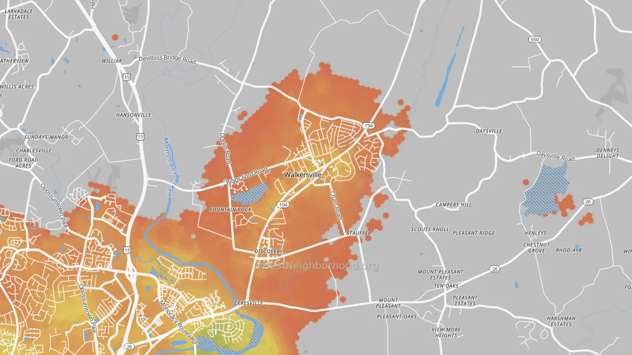 Bike Grade map of 21793, MD