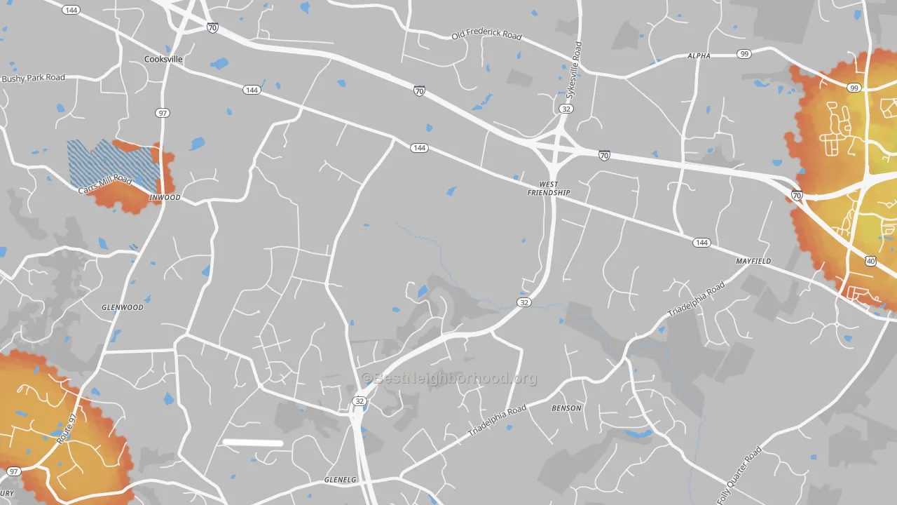 Bike Grade map of 21794, MD