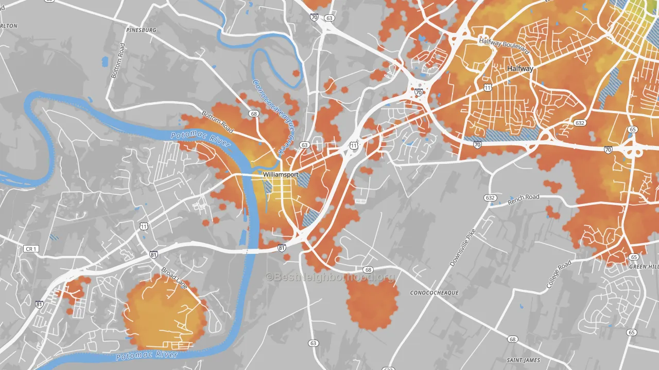 Bike Grade map of 21795, MD