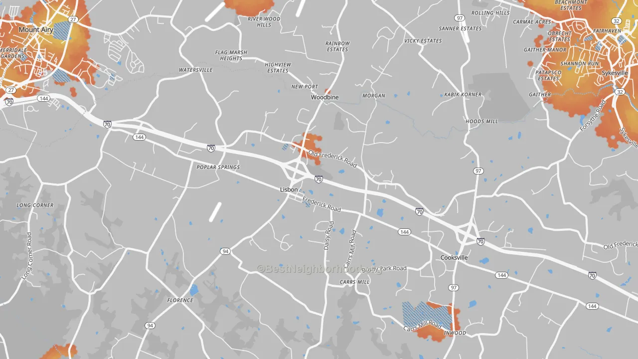 Bike Grade map of 21797, MD