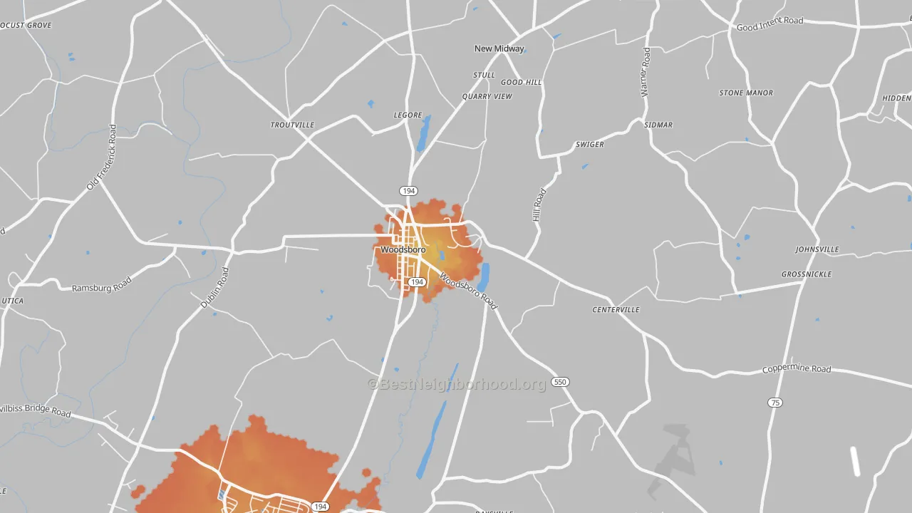 Bike Grade map of 21798, MD